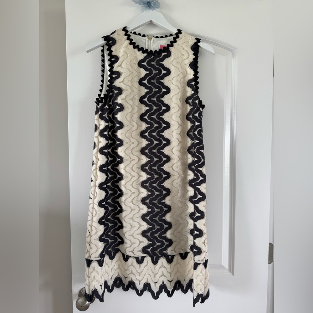 kate spade Cream and Black Wavy Lace Midi Dress